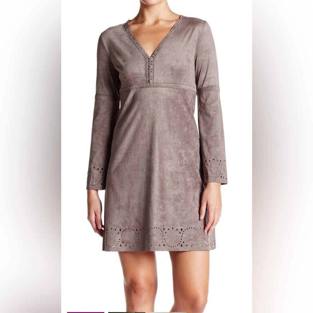 Max Studio Faux Suede Dress Brown Western Mini Dress NWT Small